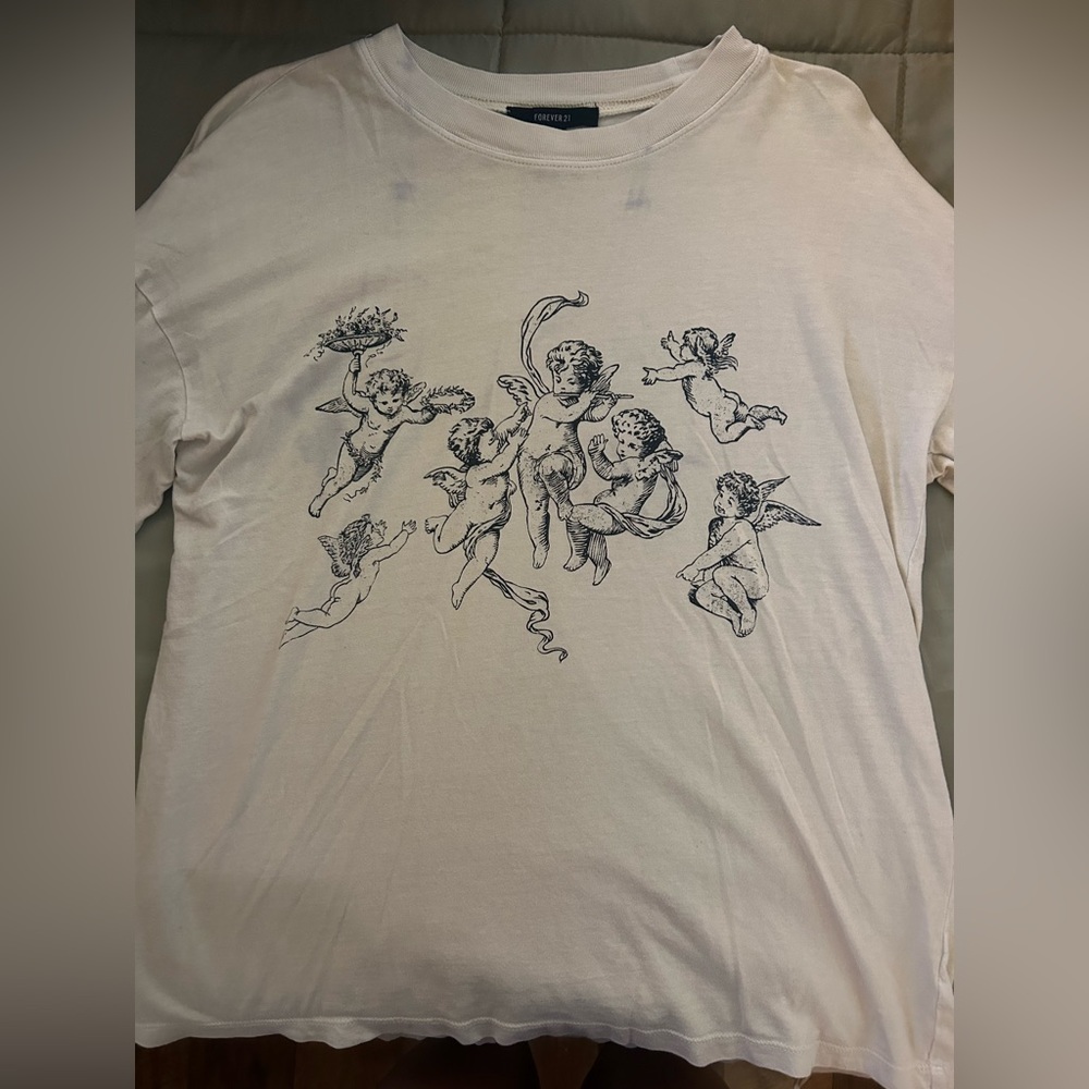 Cream angel baby graphic long sleeve. Size S. Forever 21